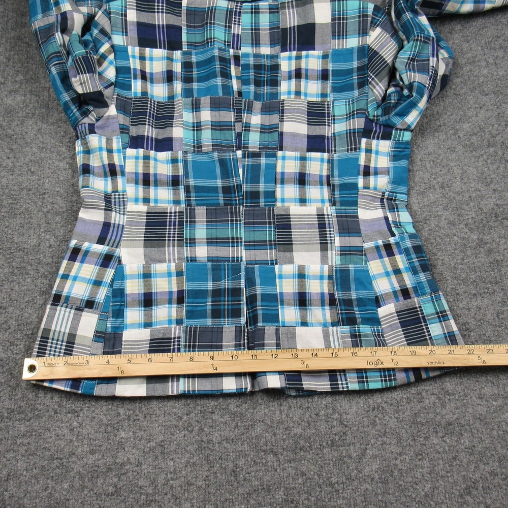 Talbots Blazer Womens 10 Blue Patchwork‎ Madras Plaid Cotton Two Button Lined - Picture 14 of 16